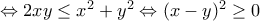 \Leftrightarrow 2xy\leq x^2 +y^2 \Leftrightarrow (x-y)^2 \geq 0