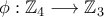 \phi:{\mathbb{Z}}_{4}\longrightarrow{\mathbb{Z}}_{3}
