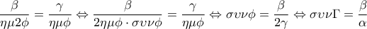 \displaystyle
\frac{\beta }{{\eta \mu 2\phi }} = \frac{\gamma }{{\eta \mu \phi }} \Leftrightarrow \frac{\beta }{{2\eta \mu \phi \cdot \sigma \upsilon \nu \phi }} = \frac{\gamma }{{\eta \mu \phi }} \Leftrightarrow \sigma \upsilon \nu \phi = \frac{\beta }{{2\gamma }} \Leftrightarrow \sigma \upsilon \nu \Gamma = \frac{\beta }{\alpha } \displaystyle
\frac{\beta }{{\eta \mu 2\phi }} = \frac{\gamma }{{\eta \mu \phi }} \Leftrightarrow \frac{\beta }{{2\eta \mu \phi \cdot \sigma \upsilon \nu \phi }} = \frac{\gamma }{{\eta \mu \phi }} \Leftrightarrow \sigma \upsilon \nu \phi = \frac{\beta }{{2\gamma }} \Leftrightarrow \sigma \upsilon \nu \Gamma = \frac{\beta }{\alpha }