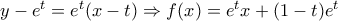 y-{{e}^{t}}={{e}^{t}}(x-t)\Rightarrow f(x)={{e}^{t}}x+(1-t){{e}^{t}}
