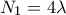\displaystyle{{{N}_{1}}=4\lambda }