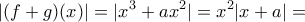 \displaystyle{|(f+g)(x)|=|x^3+ax^2|=x^2|x+a|=}