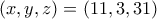 (x,y,z) = (11, 3, 31)