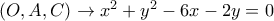 \left( {O,A,C} \right) \to {x^2} + {y^2} - 6x - 2y = 0