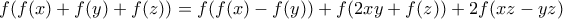f(f(x)+f(y)+f(z))=f(f(x)-f(y))+f(2xy+f(z))+2f(xz-yz)