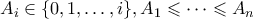 A_i \in \{0,1,\ldots,i\}, A_1 \leqslant \cdots \leqslant A_n
