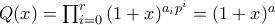 Q(x) = \prod_{i=0}^{r}{(1 + x)^{a_ip^{i}}} = (1 + x)^a