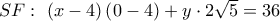 SF:\,\,\left( {x - 4} \right)\left( {0 - 4} \right) + y \cdot 2\sqrt 5 = 36 SF:\,\,\left( {x - 4} \right)\left( {0 - 4} \right) + y \cdot 2\sqrt 5 = 36