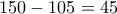 \displaystyle{150-105=45}