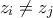 \displaystyle{{z_i} \ne {z_j}}
