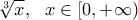 \displaystyle{\sqrt[3]{x},  \, \, \, \, x\in [0, +\infty )}