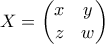 X = \begin{pmatrix}x & y \\ z & w \end{pmatrix}