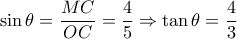 \displaystyle \sin \theta  = \frac{{MC}}{{OC}} = \frac{4}{5} \Rightarrow \tan \theta  = \frac{4}{3}