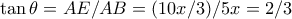 \tan \theta= AE/AB=(10x/3)/5x=2/3