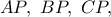 AP,\ BP,\ CP,