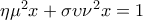 \eta \mu ^{2}x+\sigma \upsilon \nu ^{2}x=1
