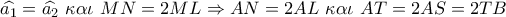 \widehat {{a_1}} = \widehat {{a_2}}\,\,\kappa \alpha \iota \,\,MN = 2ML \Rightarrow AN = 2AL\,\,\kappa \alpha \iota \,\,AT = 2AS = 2TB