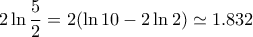 2\ln\dfrac{5}{2}=2(\ln{10}-2\ln2) \simeq1.832