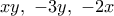 xy, \ -3y, \ -2x