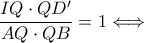 \displaystyle \frac{IQ\cdot QD'}{AQ\cdot QB}=1\Longleftrightarrow 
