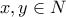 \displaystyle{x,y \in N}
