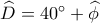 \widehat D = 40^\circ  + \widehat \phi 