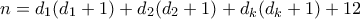 n=d_1(d_1+1)+d_2(d_2+1)+d_k(d_k+1)+12