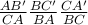 \frac{AB'}{CA} \frac{BC'}{BA} \frac{CA'}{BC}