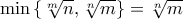 \min \left\{ \sqrt[m]{n}, \sqrt[n]{m} \right\} = \sqrt[n]{m}