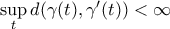 \sup\limits_{t}d(\gamma(t),\gamma'(t))<\infty