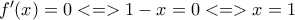{f}'(x)=0<=>1-x=0<=>x=1