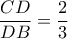 \dfrac{{CD}}{{DB}} = \dfrac{2}{3}