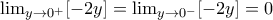 \lim_{y\rightarrow0^+}[-2y]=\lim_{y\rightarrow0^-}[-2y]=0