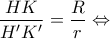 \displaystyle{\frac{{HK}}{{H'K'}} = \frac{R}{r} \Leftrightarrow }