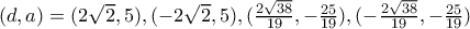 (d,a)=(2\sqrt{2},5),(-2\sqrt{2},5),(\frac{2\sqrt{38}}{19},-\frac{25}{19}),(-\frac{2\sqrt{38}}{19},-\frac{25}{19})