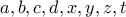 a, b, c, d, x, y, z, t