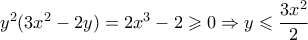 y^2(3x^2-2y)=2x^3-2 \geqslant 0 \Rightarrow y \leqslant \dfrac{3x^2}{2}