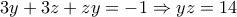 3y+3z+zy=-1 \Rightarrow yz=14