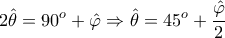 \displaystyle 2\hat{\theta }=90^o+\hat{\varphi }\Rightarrow \hat{\theta }=45^o+\frac{\hat{\varphi }}{2}