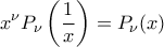 \displaystyle{x^{\nu}P_{\nu}\left(\frac{1}{x}\right)=P_{\nu}(x)}}