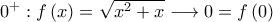 0^{+}:f\left( x \right)=\sqrt{x^{2}+x}\longrightarrow 0=f\left( 0 \right)