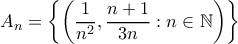 \displaystyle{A_{n}=\left \{ \left ( \frac{1}{n^{2}},\frac{n+1}{3n}:n\in \mathbb{N} \right ) \right \}}