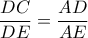 \dfrac{{DC}}{{DE}} = \dfrac{{AD}}{{AE}}