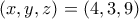 \left( {x,y,z} \right) = \left( {4,3,9} \right)