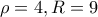 \rho = 4 , R=9