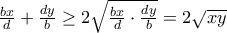  
\frac{bx}{d}+\frac{dy}{b}\geq 2\sqrt{\frac{bx}{d}\cdot \frac{dy}{b}}=2\sqrt{xy} 