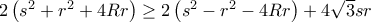 2\left ( s^{2}+r^{2} +4Rr\right )\geq 2\left ( s^{2}-r^{2}-4Rr \right )+4\sqrt{3}sr