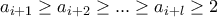 a_{i+1}\geq a_{i+2}\geq ...\geq a_{i+l}\geq 2