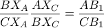 \displaystyle \frac{BX_A}{CX_A} \frac{AX_C}{BX_C} = \frac{AB_1}{CB_1}