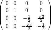\displaystyle \left( \begin{array}{cccc} 
0 & 0 & 0 & 0 \\ 
0 & 1 & 0 & 0 \\ 
0 & 0 & - \frac{1}{2} & \frac{\sqrt{3}}{2} \\ 
0 & 0 & - \frac{\sqrt{3}}{2} & -\frac{1}{2} 
\end{array} \right)